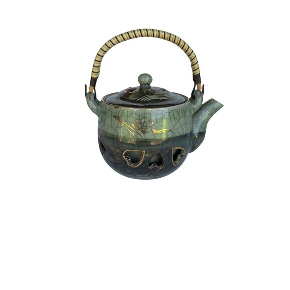 Otagiri Other - Otagiri Somaware Somayaki Gray-Green Crackle Heart Double Walled Teapot ~ Flaw